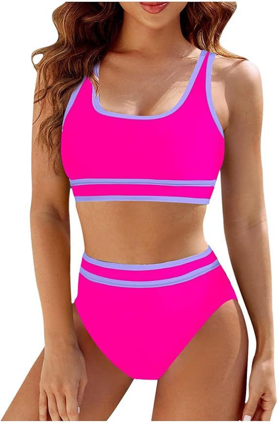 Dame sportsy bikini-sæt med højt skåret underdel og sporty overdel Skovae