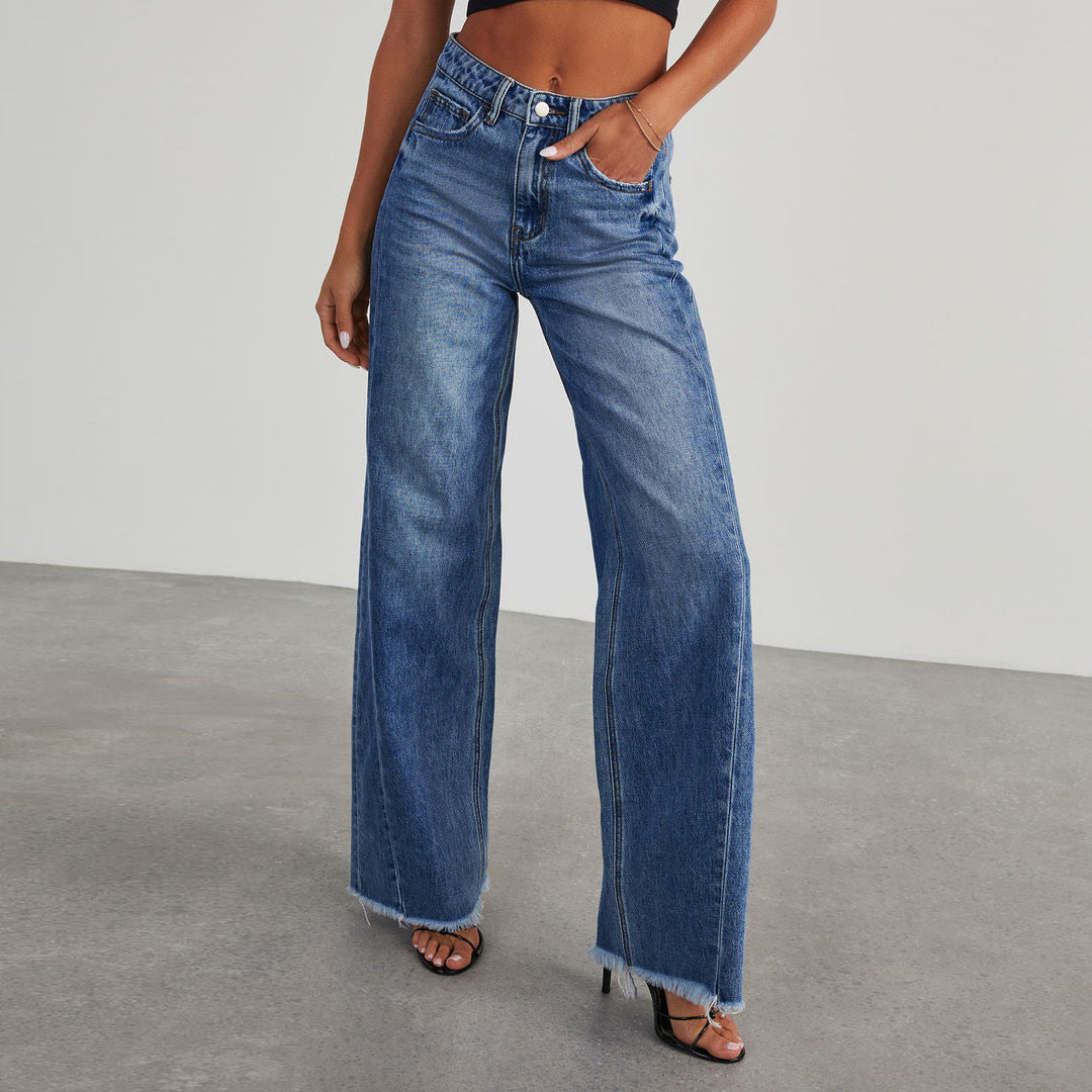 Damer brede High-Waist jeans med frynset afslutning Stilla