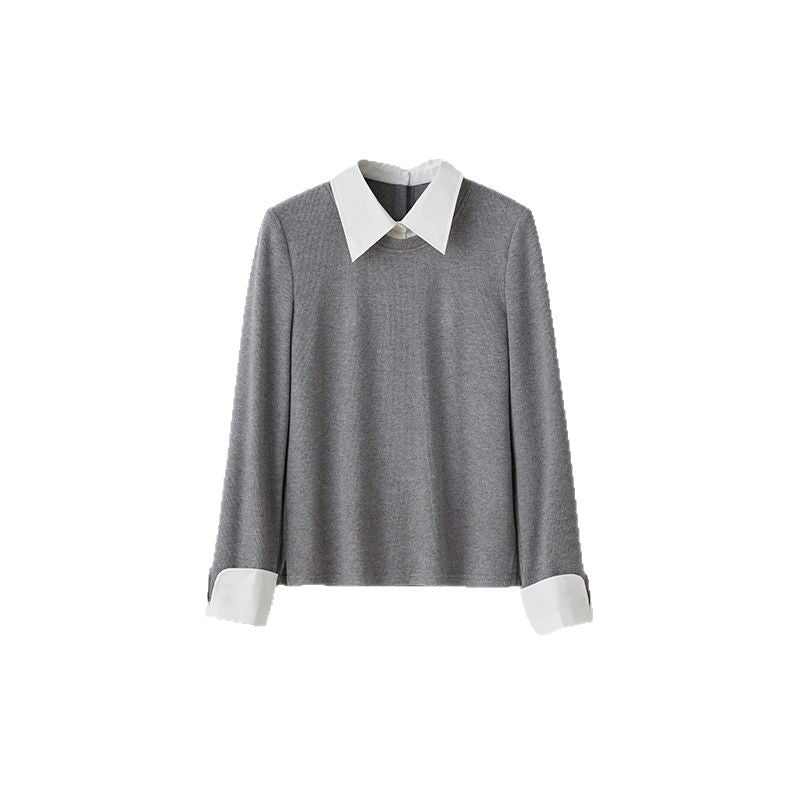 Dame elegant pullover med integreret skjortekrave Stilla