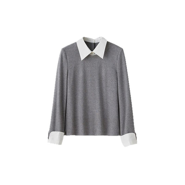 Dame elegant pullover med integreret skjortekrave Stilla