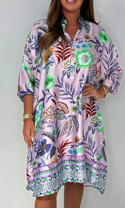 Dame skjortekjole med blomsterprint Stilla