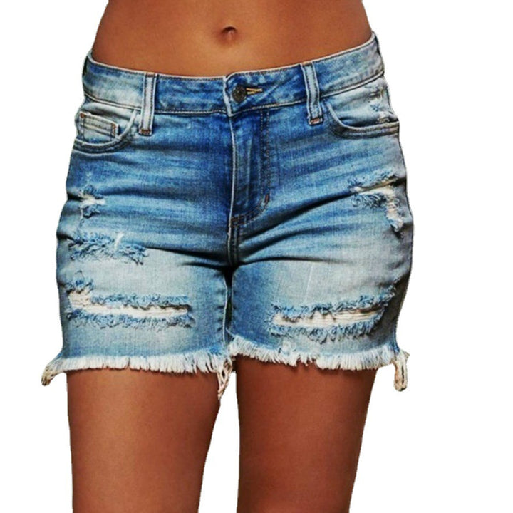 Damer ødelagte denim-shorts med frynset kant og høje sideskår Stilla