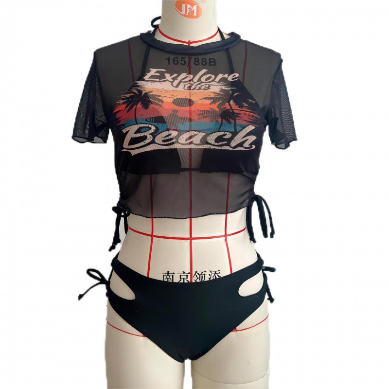Damer bikinisæt med modig cropped bluse og snøredetalje Skovae