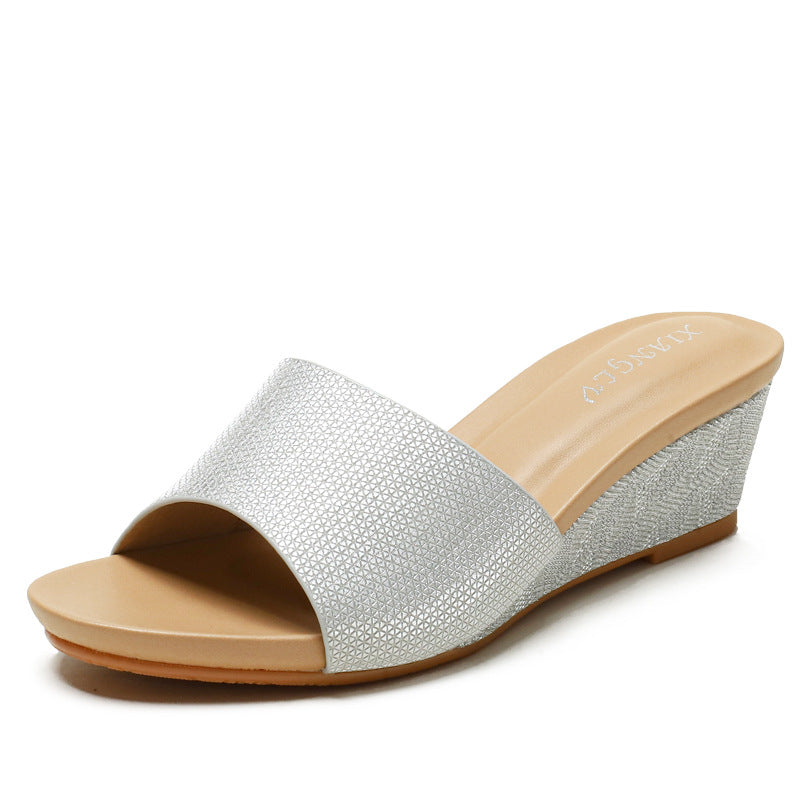 Dame Wedge-Pantoletten med glitrende overmateriale Stilla