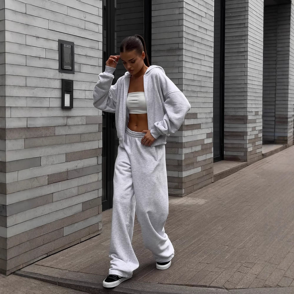 Kvinders afslappede oversized sweatshirt og bredskårne joggers sæt Skovae