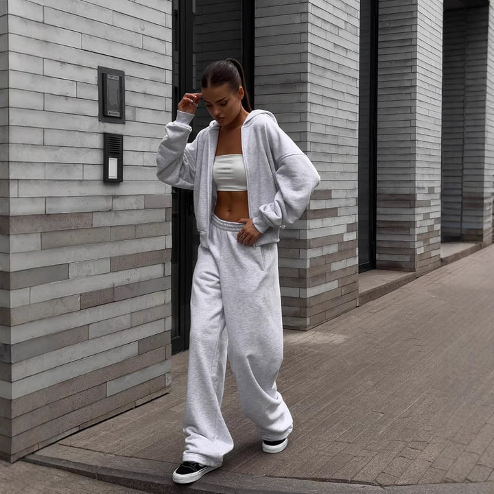 Kvinders afslappede oversized sweatshirt og bredskårne joggers sæt Skovae
