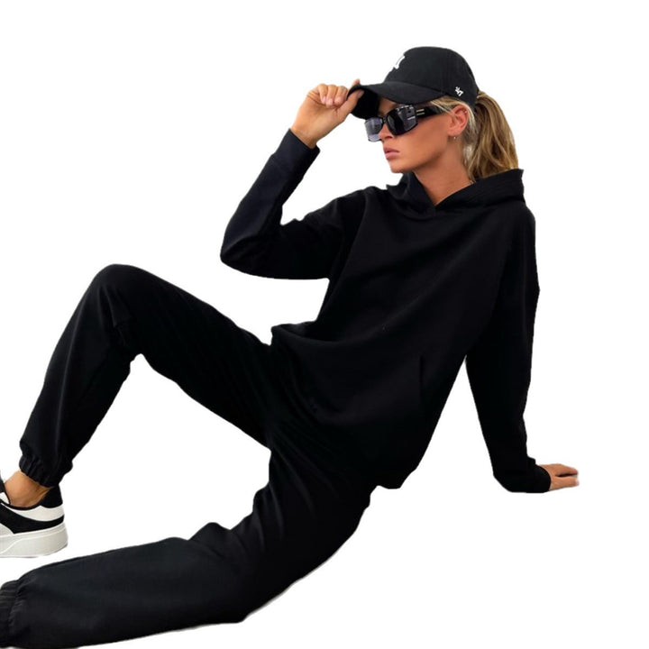 Kvinders hoodie og joggingbukser sæt med elastisk talje og afslappet pasform
