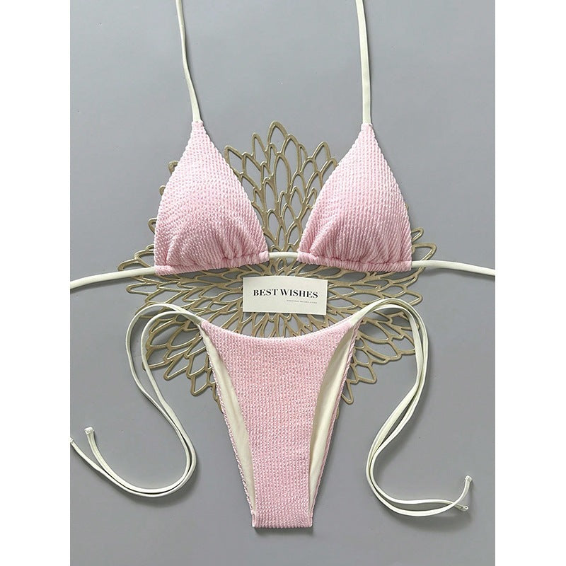 Dame triangle bikini med høj skæring og fint strukturmønster Skovae