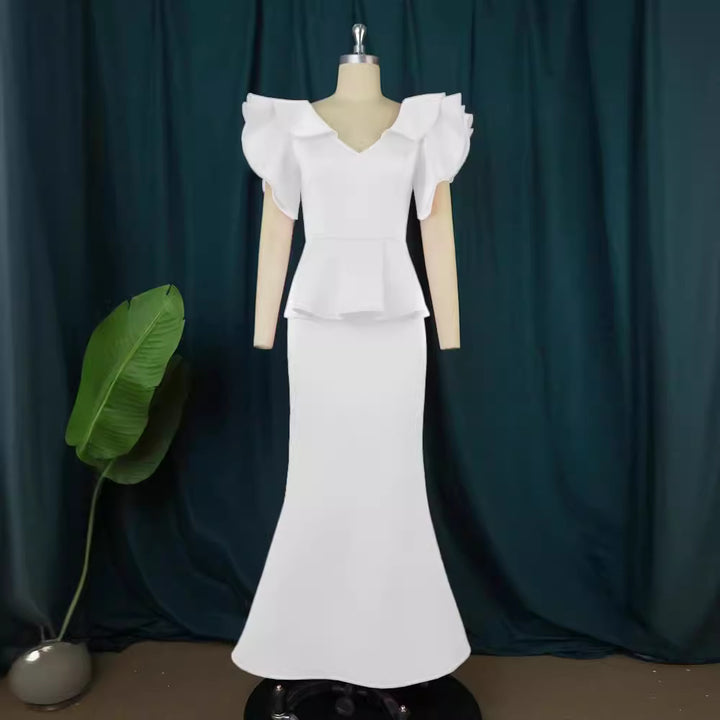 Dame elegant Peplum-aftenkjole med voluminøse ærmer Skovae