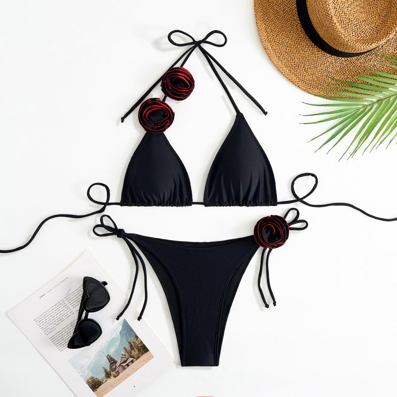 Dame triangel-bikini med legende blomster design og justerbare stropper Skovae