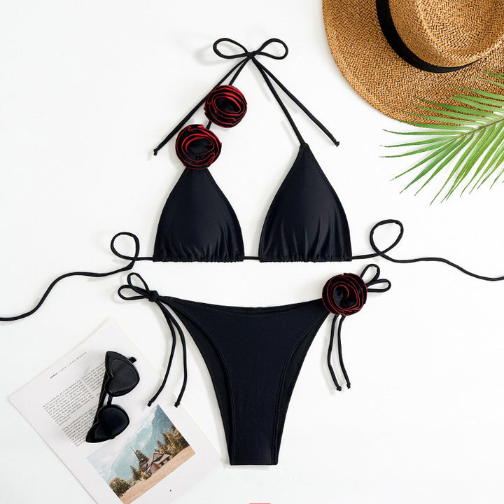 Dame triangel-bikini med legende blomster design og justerbare stropper Skovae