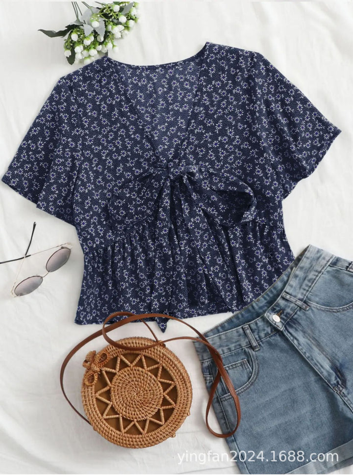 Kvinder flatterende knude-forside peplum top Stilla