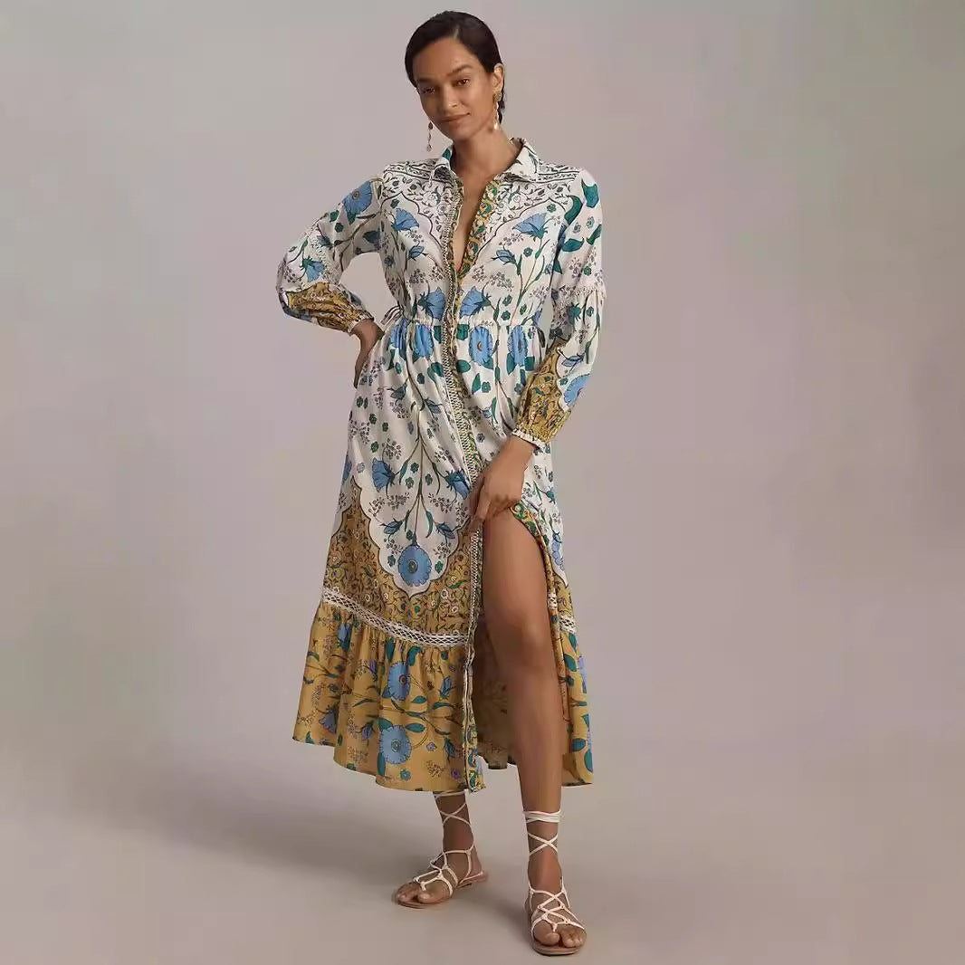 Dame Lang, transparent Kimono med florale motiver og knapdetaljer Stilla
