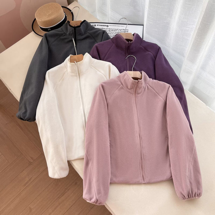 Damer Cozy Fleece Jakke med Høj Krave og Praktiske Lommer Stilla