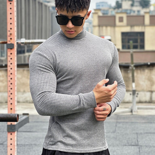 Herrer pullover med ståkrave og fin ribstruktur Stilla