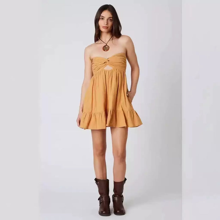 Damer Off-Shoulder Ruffle Mini Kjole med Nøglehul Detalje Stilla