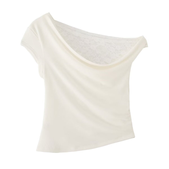Dame elegant wrapper top med flæse detaljer og fin blondesyning Stilla
