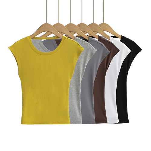 Dame moderne muskelshirt med elegant rund halsudskæring og asymmetrisk søm Stilla