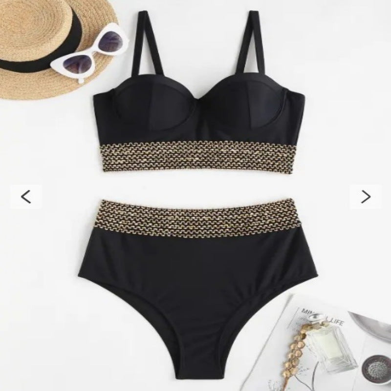 Dame Bikini-sæt med elegant Bustier-overdel og højt skåret underdel Stilla