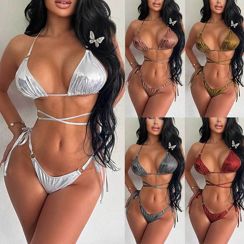 Dame Triangel-Bikini-Sæt med innovative snøre detaljer og skinnende finish Stilla