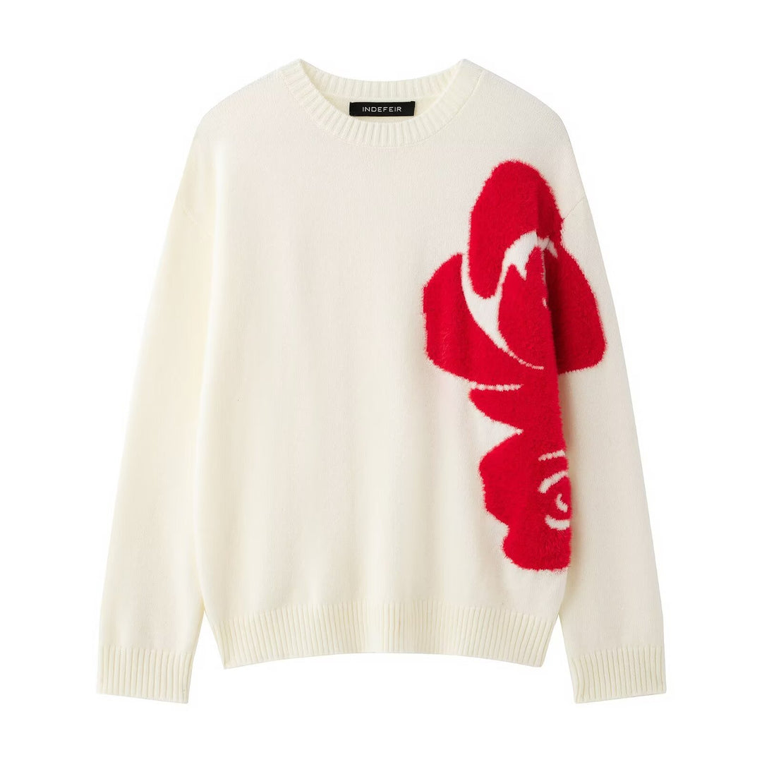 Femme Overdimensioneret Floral Strikpullover Stilla