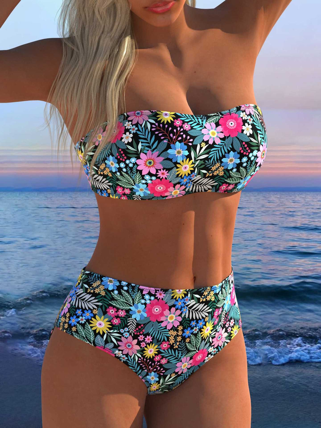 Dame Bandeau Bikini-sæt med dyreprint og høj talje Skovae