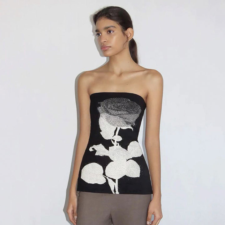 Dame Bandeau-overdel med blomsterprint og figursygtende snit Stilla