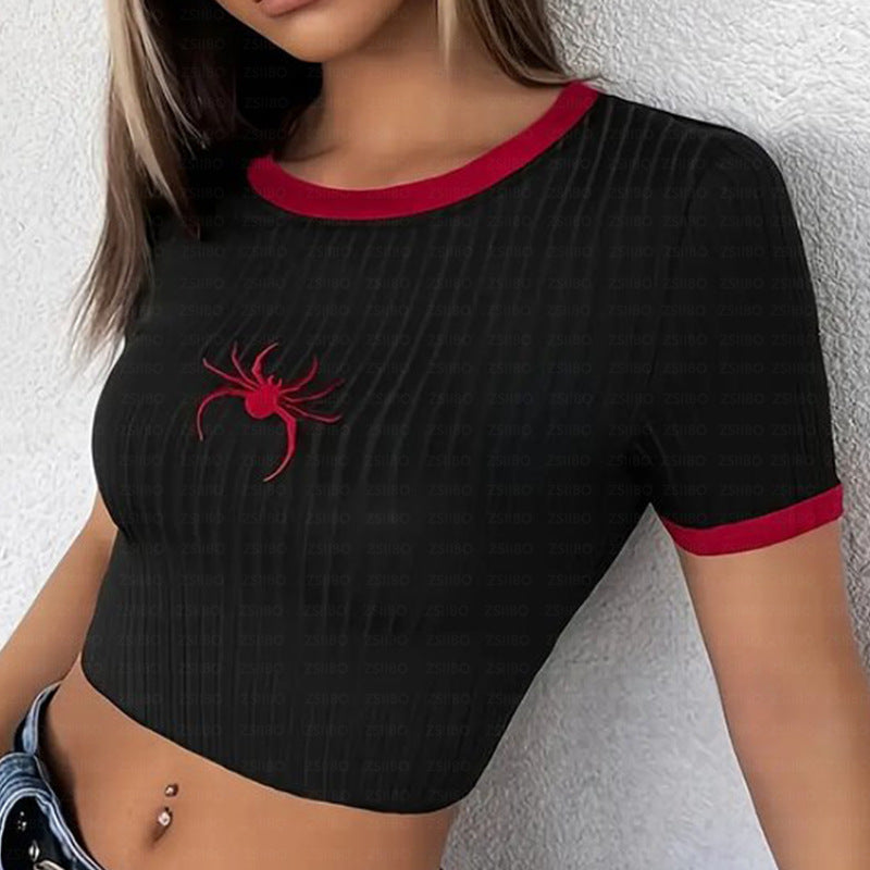 Dame Crop-Top med kreativt edderkoppemotiv og moderne snit Stilla