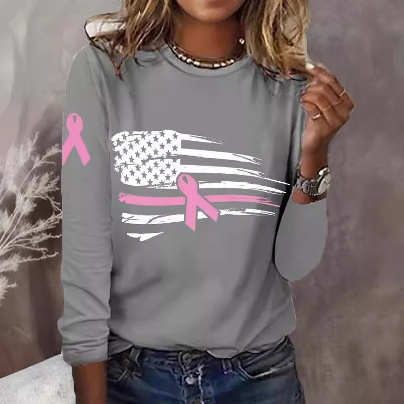 Kvinders casual T-shirt med kreativt flag- og sløjfedesign Skovae