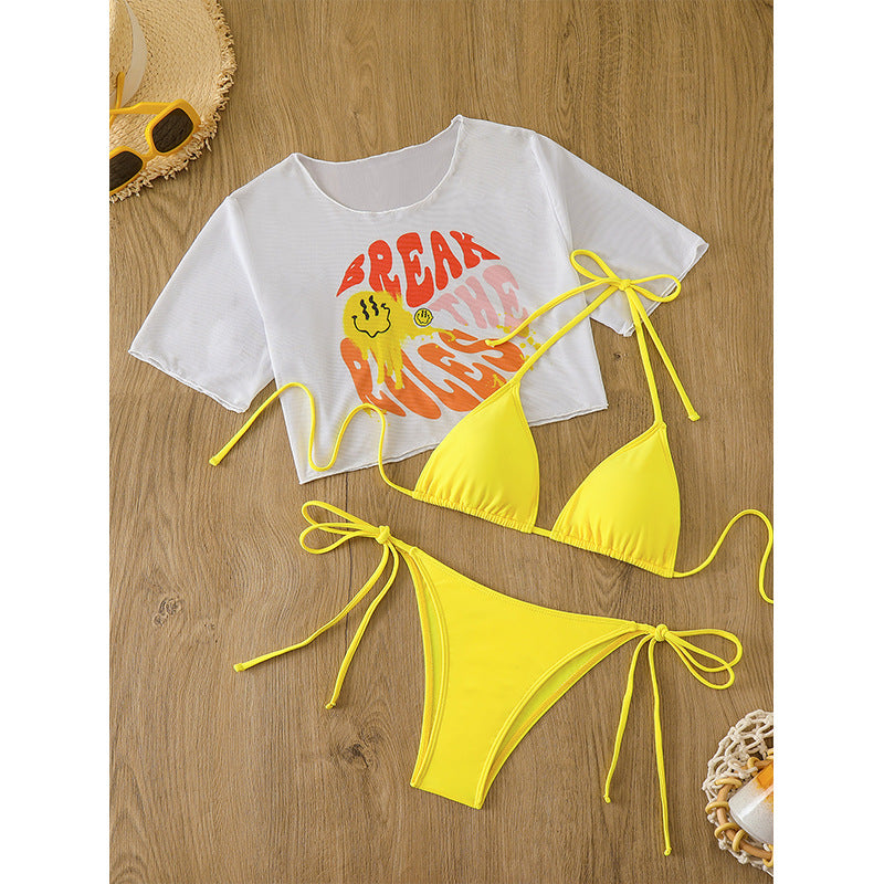 Femme Stilfuld Tie-Front Triangle Bikini Sæt med Crop Top Stilla