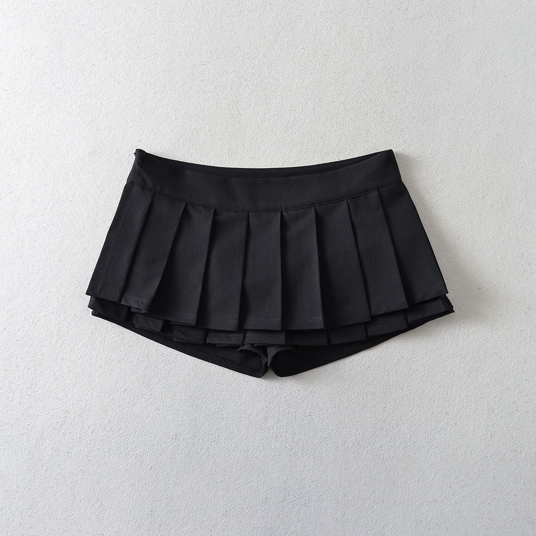 Dame plissé nederdel-shorts med integreret inderbukser og elegant snit Stilla
