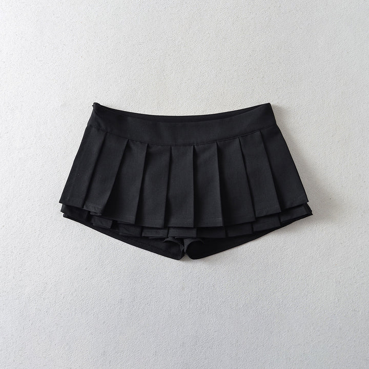Dame plissé nederdel-shorts med integreret inderbukser og elegant snit Stilla