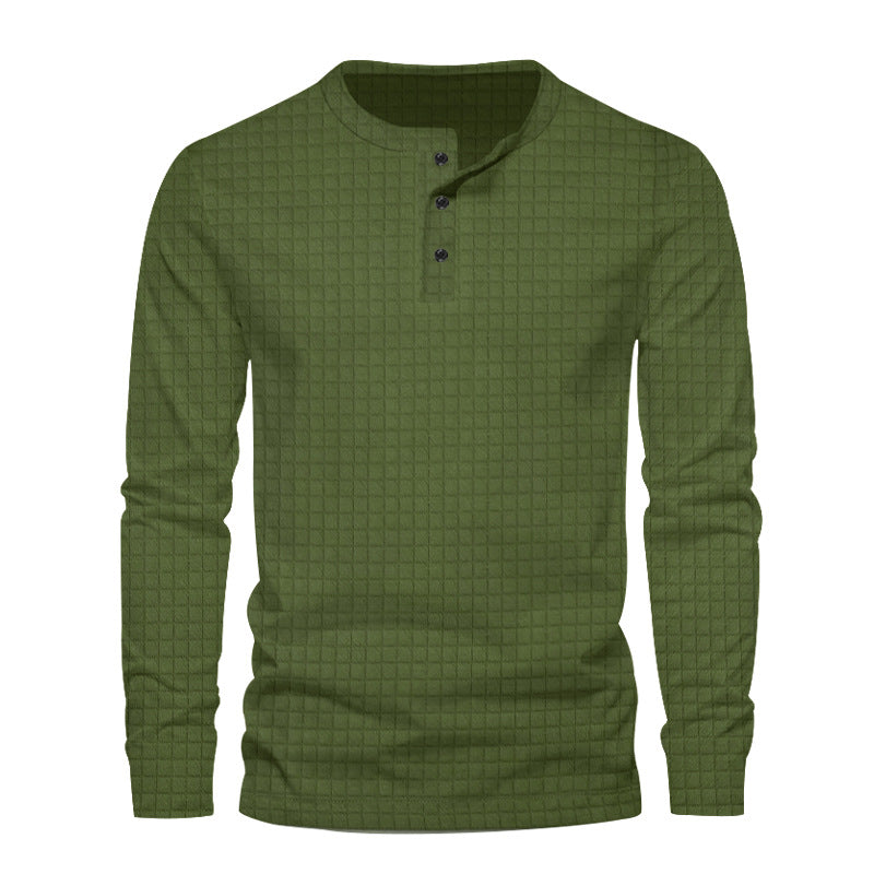 Herre langærmet Henley-t-shirt med moderne strukturdesign Stilla