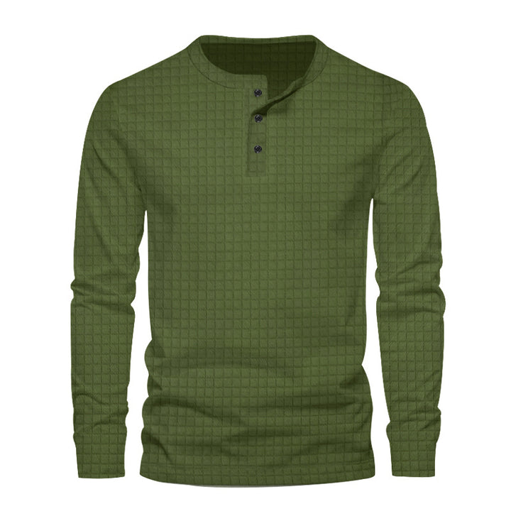 Herre langærmet Henley-t-shirt med moderne strukturdesign Stilla