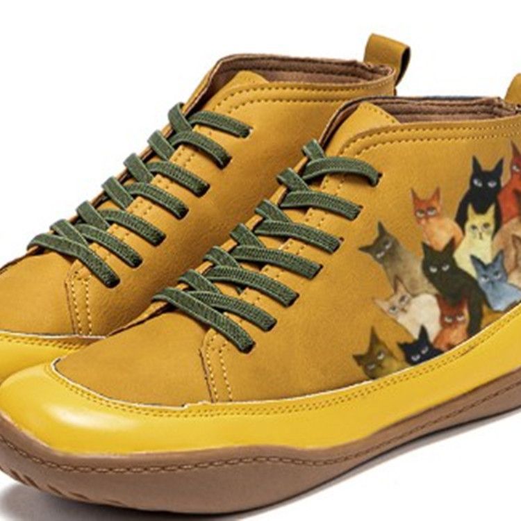Dame High-Top Sneakers med unikt katte design Stilla