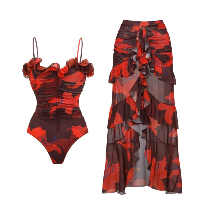 Dame one-piece badedragt med romantiske flæse detaljer Skovae