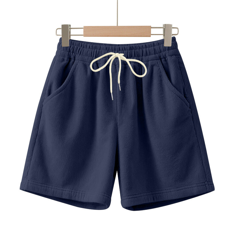 Herren nan ribbet Jersey-shorts med elastisk talje, dekorativ snor og sidelommer Skovae