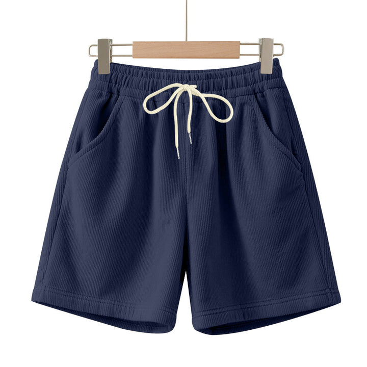 Herren nan ribbet Jersey-shorts med elastisk talje, dekorativ snor og sidelommer Skovae