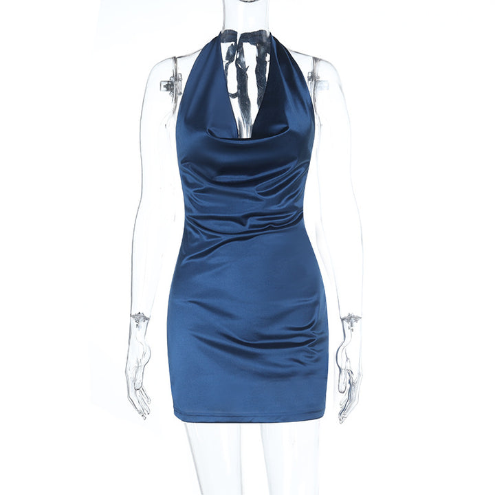 Dame elegant halterneck minikjole med forførende drapering Skovae