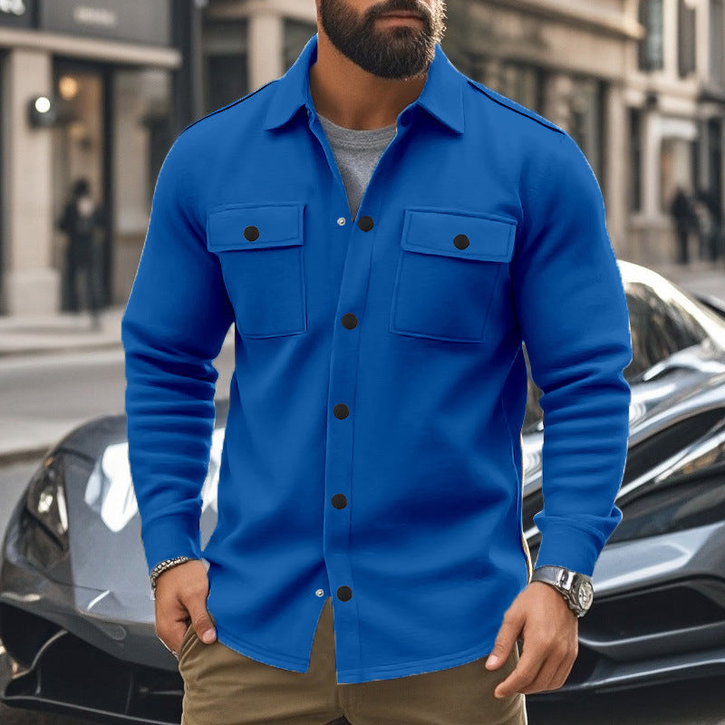 Herrer nan moderigtige overshirt-jakke i filtlook med påsyede brystlommer og synlig trykknapliste Skovae