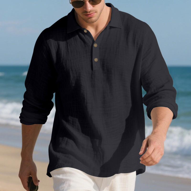 Herre langærmet Henley-shirt i åndbart bomuldsblandingsmateriale med moderne design Stilla