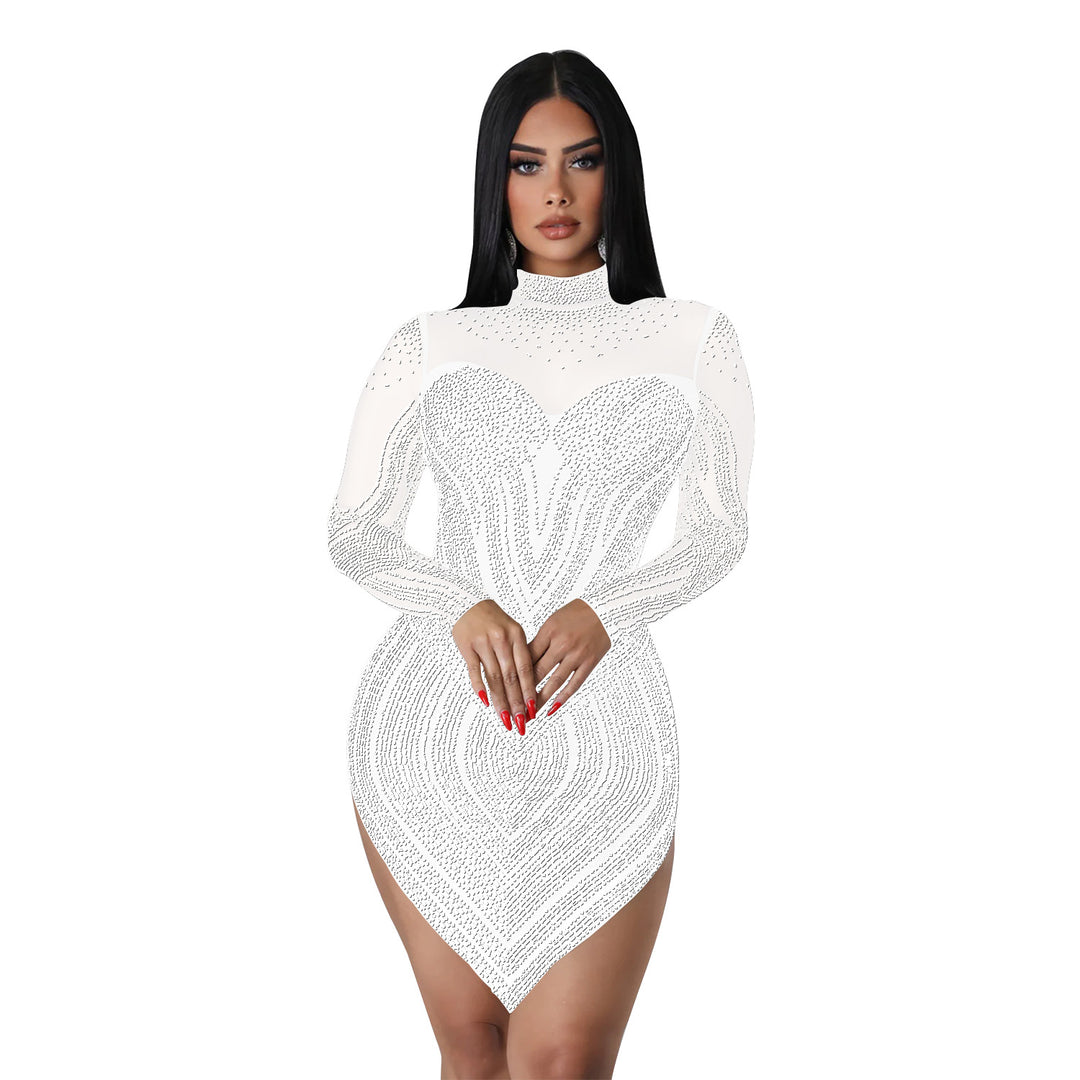 Dame Glamourøst Spidskjole med Rhinestone-applikationer og gennemsigtigt design Stilla