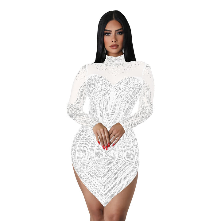 Dame Glamourøst Spidskjole med Rhinestone-applikationer og gennemsigtigt design Stilla