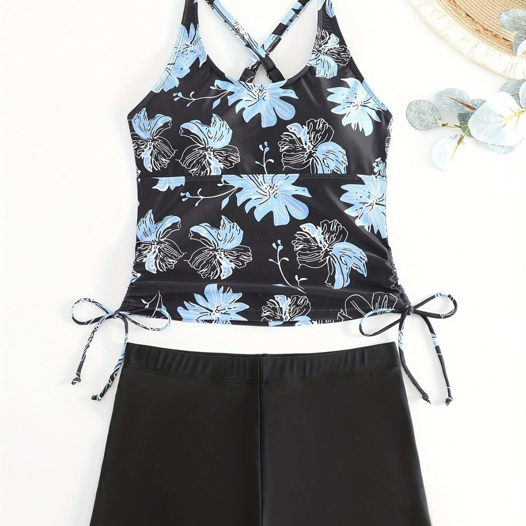 Dame Floral Print Badeoberdel og Boyshorts Sæt Stilla