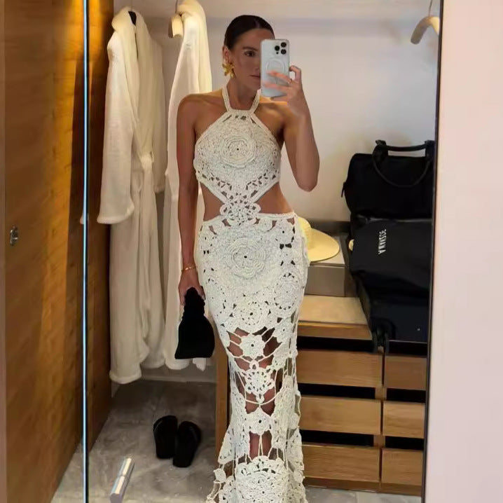 Dame Maxi Kjole med raffineret hækle-design og cut-outs Skovae