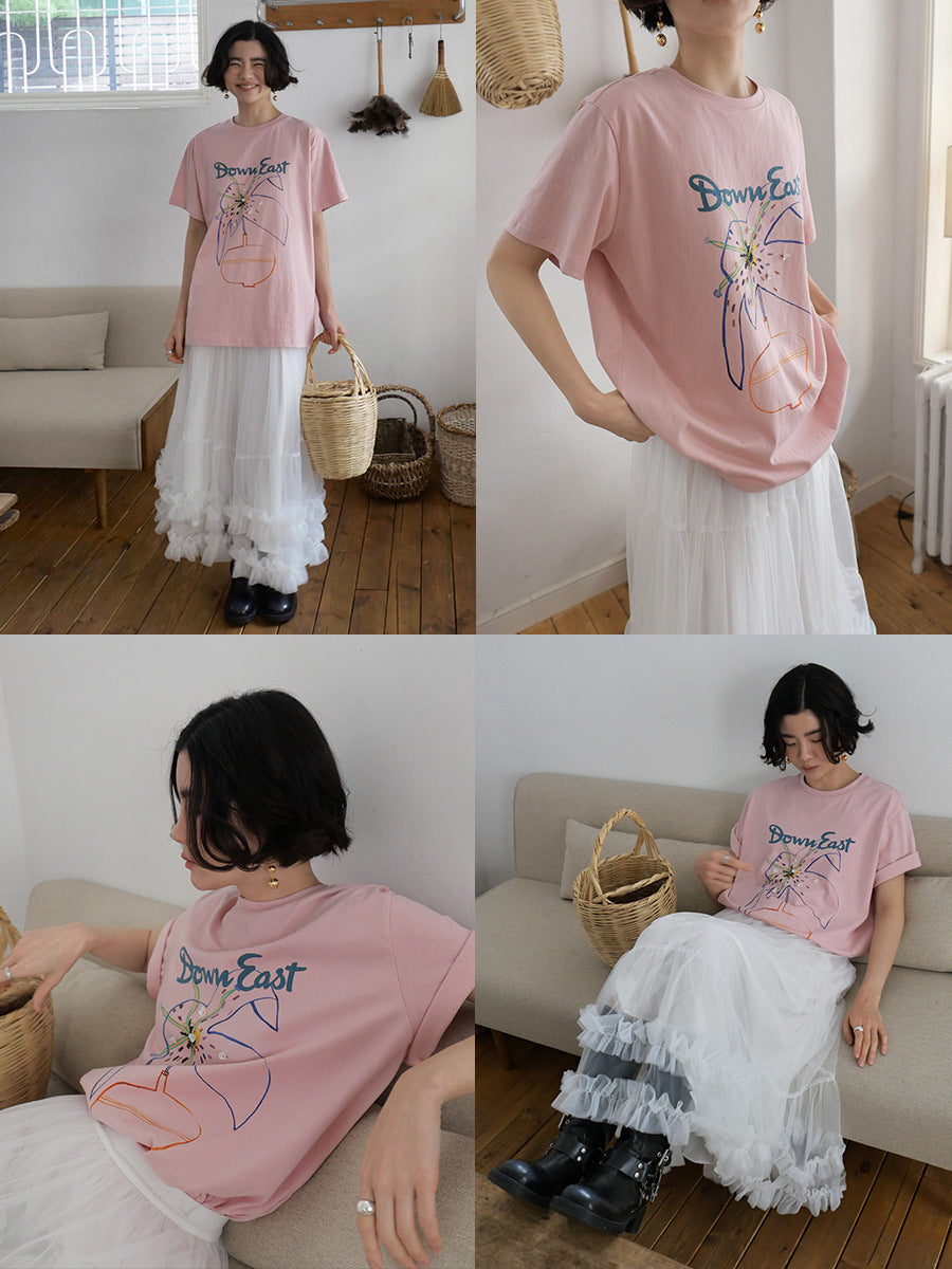 Dame T-shirt med floralt design og afslappet pasform Stilla