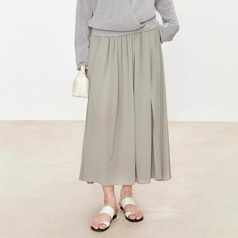 Dame flydende midi-nederdel i let chiffon med elastisk talje og elegant fald Stilla