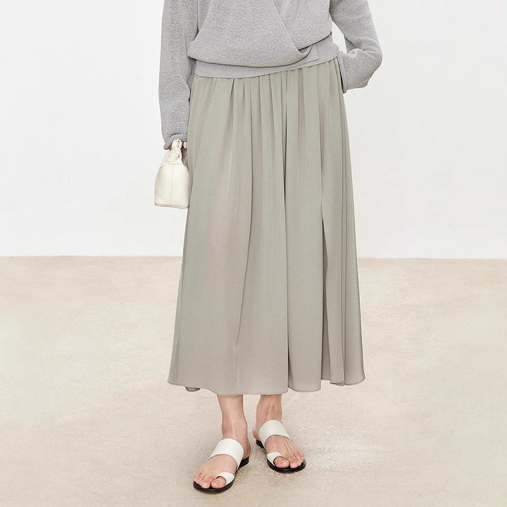 Dame flydende midi-nederdel i let chiffon med elastisk talje og elegant fald Stilla