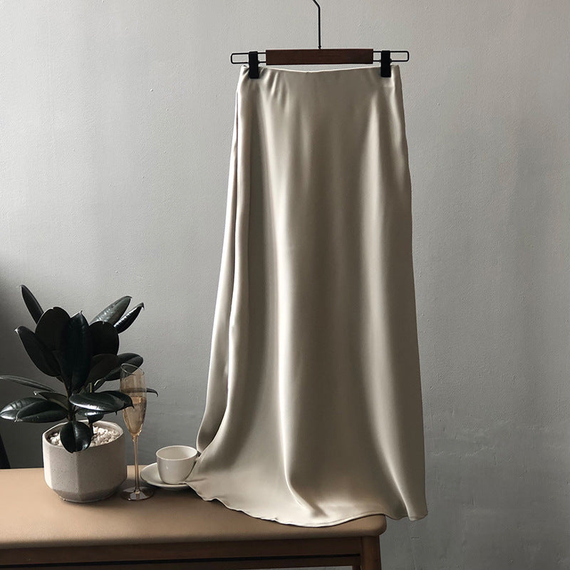 Dame elegant Maxikjole i flydende satin med høj talje og bred pasform Stilla