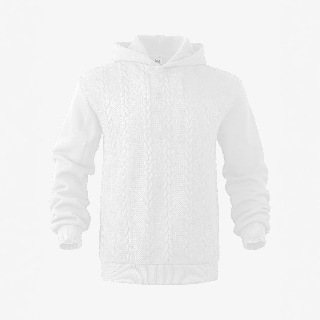 Herrer hoodie i strikket look med fletmønster og ribbet kant Skovae